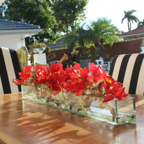 rojo Cymbidiums · aprox. 48 cm en el 48″ Casa Moderna macetero de plato de vidrio · aprox. 48 cm