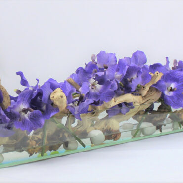 Purple Vandas · aprox. 48 cm en el 48″ Casa Moderna macetero de plato de vidrio · aprox. 48 cm